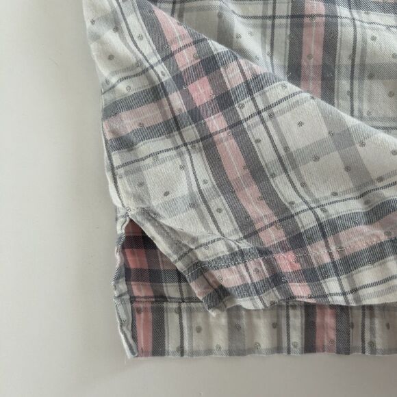 Victorias Secret Pajama Top Flannel Shirt Size L Gray Pink Plaid White Monogram - Picture 8 of 12